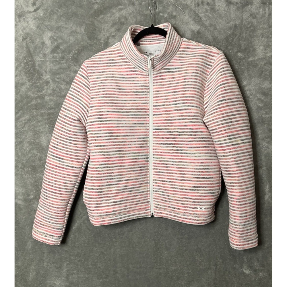 Under Armour White Pink Full Zip Jacket Medium Oversized Midweight - Picture 3 of 9